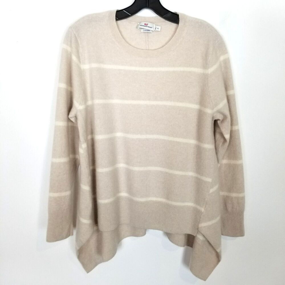 Vineyard Vines Women 100% Cashmere Pullover Sweater Sz XL Striped Asymmetrical